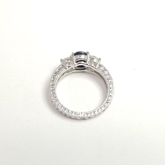 Vintage Black Oval Rhinestone Silver Tone Band, Stacking, Estate - Picture 3 of 6